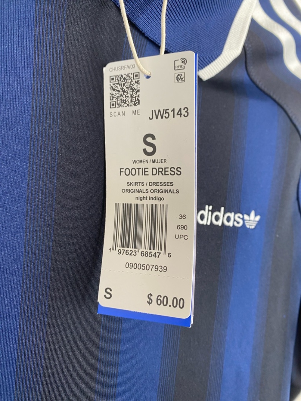 NWT Adidas Women's Footie Jersey Dress Blue Striped Small - Picture 6 of 8